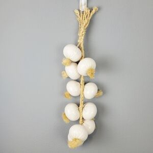 Vtg Ceramic White Onions on Braided Jute Rope~25" Long~3.25" Diameter Vegetable